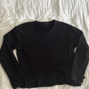 J.Crew Black Women’s Long-Sleeve Crewneck Top with Pleated Hem Small
